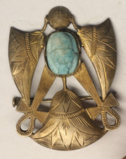 Vtg Egyptian Coin 800 Silver Carved Steatite Scarab  Pin picture