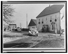 1938 Mercedes-Benz Automobiles Passing Wreath Decorated Building Winter Scene picture