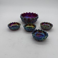 HTF Amethyst Carnival Glass Master Salt Cellars Set/Star Burst Motif picture