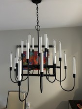 Iconic 24 Light Mid Century LIGHTOLIER Chandelier Tommi Parzinger Attr Black picture