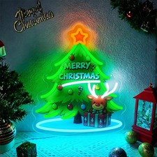 Merry Christmas Tree Neon Light Sign with Reindeer Holiday USB LED Wall Decor picture