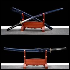 Blue Flower Katana Blue&Red Damascus Folded Steel Japanese Samurai Sharp Sword picture