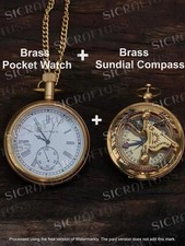 Antique Vintage Elgin Brass Pocket Watch With Pocket Sundial Compass for man picture