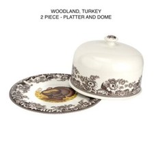Spode Woodland Turkey Covered Cake 2 Piece Serving Platter Dome New In Box picture