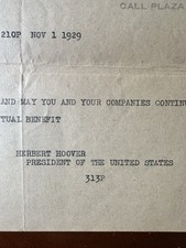 1929 President HERBERT HOOVER Western Union Telegram Signed President of the US picture
