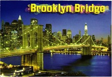 Brooklyn Bridge Night View Postcard Lower Manhattan Skyline NYC Manzer picture