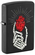 Zippo 46469, Skeletal Hand and Red Heart Design, Black Matte Lighter, NEW picture