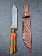hand forged knife-Go Mai-15n20-1084-80crv2-bocote-red heart wood-leather sheath picture