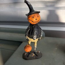 Pumpkin Man Halloween Jack o’Lantern Figurine 9” Trick ‘o Treat Bucket Glitter picture