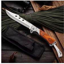 Premium Folding Knife, Stainless Steel Blade with Wood Handle, 10.6 Inch Length, picture