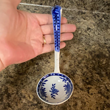 Antique 19th Century Blue and White Transferware Sauce Ladle, 8