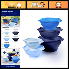 Vintage 10-Piece Blue Food Storage Set - 5 Bowls with Lids, Kitchen Organization picture