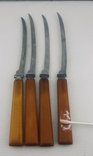 Vintage Henry’s Stainless Steak Knife Set 4 Butterscotch Handles picture