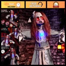 4ft Animated Creepy Doll - Scary Talking Halloween Decoration, Light-Up Eyes, Ho picture