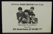 Authentic 1964 Official WABC BEATLES Fan Club Card Near Mint 4