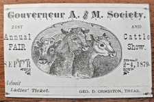 1879 Gouverneur NY 21st Agricultural and Mechanical (A&M) Society Fair Ticket picture