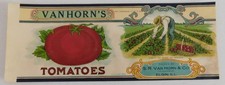 Vintage Van Horn's Tomatoes Can Label Engin,Illinois farmer Picking Tomatoes picture