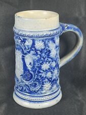 Vintage German Cobalt Blue Gray Salt Glaze Stoneware Beer Stein Mug picture