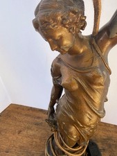 Antique Art Nouveau Figural Woman Torchbearer Table Lamp Bronzed Spelter picture