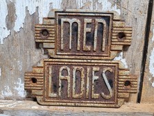 VINTAGE ART DECO RESTROOM SIGN MENS LADIES CAST IRON BAR RESTAURANT TOILET PAIR picture