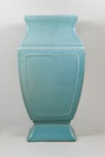 Vintage Abingdon Pottery Art Deco Turquoise Matte Vase #310 9.25