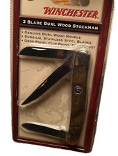Vtg 2007 Winchester Burl Wood 3-Blade Stockman Knife - Sealed NOS NIB 22-41016 picture