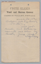1901 Letterhead Fritz Elges Wool Grower, Carson Valley, Nevada picture