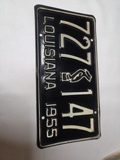Vintage 1955 Louisiana License Plate Black White Pelican Original YOM Authentic picture