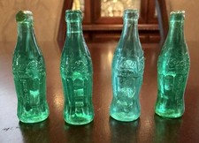 Lot Of 4 VTG Miniature Hard Plastic Coca-Cola Bottles Green Doll House Toy Barbi picture