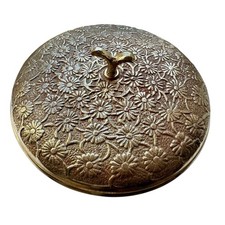Vintage Daisy Flowers Covered Trinket Dish 5.5 Inch Korea Yellow Brass Metal picture