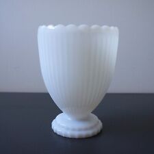 Vintage Napco White Milk Glass Footed Vase Scalloped Rim 7-1/2