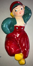 Vintage Chalkware Dancing Dutch Boy 1940's Wall Hanger Colorful, w/ Wooden Shoes picture