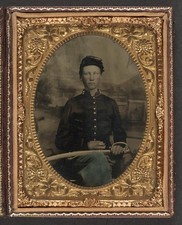 Unidentified Young Union Soldier 1860s Civil War Tintype Artillery Saber picture