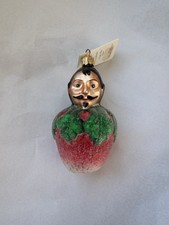 NWT Vintage Christopher Radko Ornament Petite Pierre Man Head on Strawberry picture