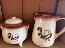 VTG BROCK OF CA CREAMER & SUGAR BOWL W/ LID  **1 CHIP SEE PICS*** picture