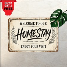 Handwritten Script Welcome Sign Cozy Farmhouse Entryway Metal Tin Plaque picture