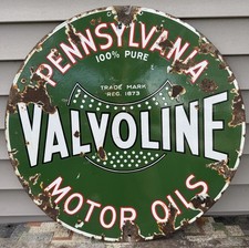 👀 ORIGINAL VALVOLINE OIL LOLLIPOP SIGN 30” D~S 1930s RARE Antique BLACK HILLS picture