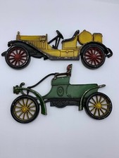Antique Motor Car 2 VTG SEXTON Wall Hanging Car Set Metal Decor Plaque USA picture