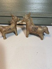 Set of 2 Vintage India Dhokra Art Bronze Brass Donkeys Decor Figurine Figurines picture