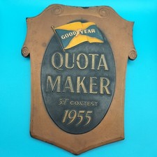 Vintage 1955 Goodyear Sales Quota Award Advertising Sign Plaque trophy antique picture