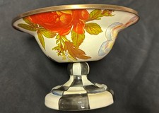 MACKENZIE-CHILDS CHECKERED/FLOWER MARKET COURTLY SMALL PEDESTAL COMPOTE picture