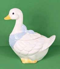 Vintage Blue Bandana Bow Goose Cookie Jar 1980s Country Kitchen Grandmacore  picture