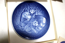 SET OF 3 COPENHAGEN PORCELAIN BING & GRONDAHL LIONS RABBITS BIRDS BLUE PLATES picture