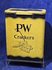 Vtg PW Crackers Tin Perfection Biscuit Co Fort Wayne IN 1930s Yellow Advertising picture