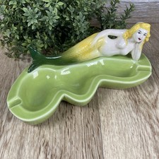 Mermaid Nautical Ashtray MCM Unique Glazed Ceramic 8 ½” L, 4” W, Repaired picture