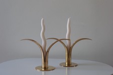 Vintage Set of Liljan Lilly Brass Candle Holders Ivar Ahlenius Bjork Ystad Metal picture