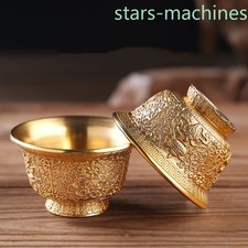 2pc Engraving Buddhism Bowl Bronze Auspicious Tibetan Holy Water Cup Handicraft picture
