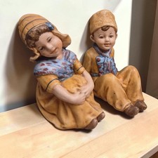 VTG 1950's Chalkware Dutch Boy & Girl Bookends Signed Gemma Folk Art picture