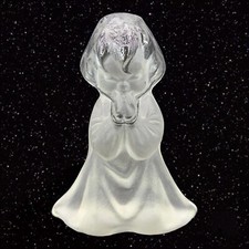 Vintage Viking Glass Crystal Frosted Praying Girl Paperweight Bookend Hand Made picture