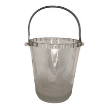 Vintage Etched Glass Sailboat Ice Bucket with Hammered Metal Handle Nautical picture